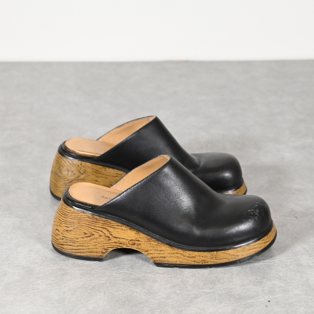 BareTraps Black and Brown Mules